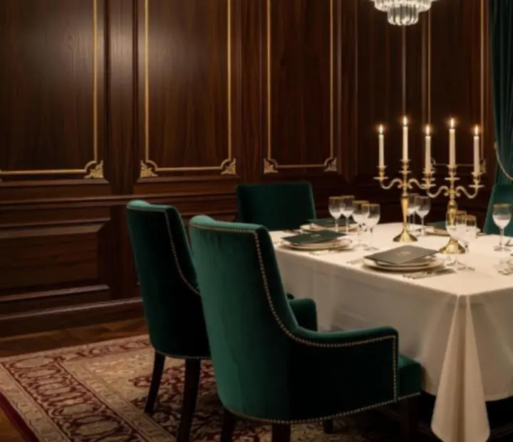 Prywatna sala VIP w restauracji Wida Nova z eleganckim nakryciem i nastrojowym światłem.